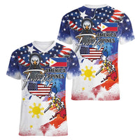 Philippine-American Friendship Women V-Neck T-Shirt USA Eagle and Philippines Flag with The Maps
