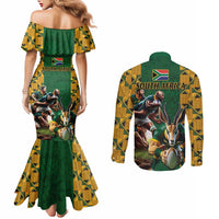 South Africa Rugby Couples Matching Mermaid Dress and Long Sleeve Button Shirt The Springbok Mascot and Rugby Players Fight for Victory