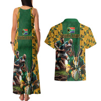 South Africa Rugby Couples Matching Tank Maxi Dress and Hawaiian Shirt The Springbok Mascot and Rugby Players Fight for Victory - Wonder Print Shop