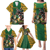 South Africa Rugby Family Matching Puletasi and Hawaiian Shirt The Springbok Mascot and Rugby Players Fight for Victory - Wonder Print Shop