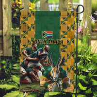 South Africa Rugby Garden Flag The Springbok Mascot and Rugby Players Fight for Victory - Wonder Print Shop