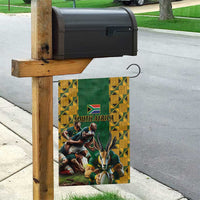 South Africa Rugby Garden Flag The Springbok Mascot and Rugby Players Fight for Victory - Wonder Print Shop