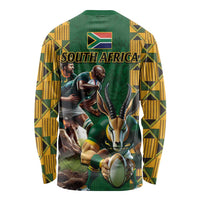 South Africa Rugby Long Sleeve Shirt The Springbok Mascot and Rugby Players Fight for Victory - Wonder Print Shop