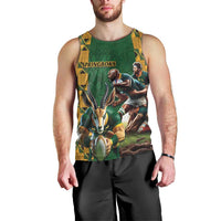South Africa Rugby Men Tank Top The Springbok Mascot and Rugby Players Fight for Victory - Wonder Print Shop