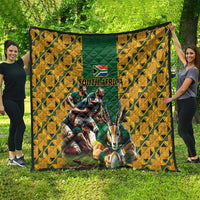 South Africa Rugby Quilt The Springbok Mascot and Rugby Players Fight for Victory - Wonder Print Shop