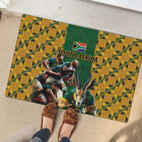 South Africa Rugby Rubber Doormat The Springbok Mascot and Rugby Players Fight for Victory - Wonder Print Shop