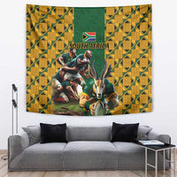 South Africa Rugby Tapestry The Springbok Mascot and Rugby Players Fight for Victory - Wonder Print Shop