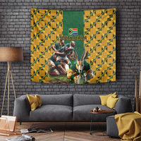 South Africa Rugby Tapestry The Springbok Mascot and Rugby Players Fight for Victory - Wonder Print Shop