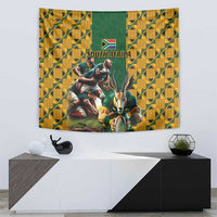 South Africa Rugby Tapestry The Springbok Mascot and Rugby Players Fight for Victory - Wonder Print Shop