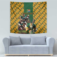 South Africa Rugby Tapestry The Springbok Mascot and Rugby Players Fight for Victory - Wonder Print Shop