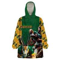 South Africa Rugby Wearable Blanket Hoodie The Springbok Mascot and Rugby Players Fight for Victory - Wonder Print Shop