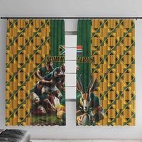 South Africa Rugby Window Curtain The Springbok Mascot and Rugby Players Fight for Victory - Wonder Print Shop