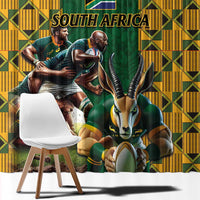 South Africa Rugby Window Curtain The Springbok Mascot and Rugby Players Fight for Victory - Wonder Print Shop