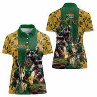 South Africa Rugby Women Polo Shirt The Springbok Mascot and Rugby Players Fight for Victory - Wonder Print Shop