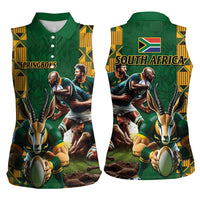 South Africa Rugby Women Sleeveless Polo Shirt The Springbok Mascot and Rugby Players Fight for Victory - Wonder Print Shop