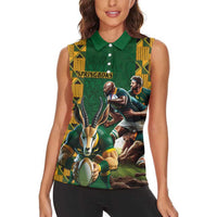 South Africa Rugby Women Sleeveless Polo Shirt The Springbok Mascot and Rugby Players Fight for Victory - Wonder Print Shop