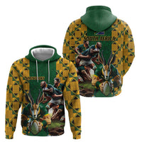 South Africa Rugby Zip Hoodie The Springbok Mascot and Rugby Players Fight for Victory - Wonder Print Shop