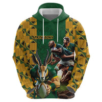 South Africa Rugby Zip Hoodie The Springbok Mascot and Rugby Players Fight for Victory - Wonder Print Shop