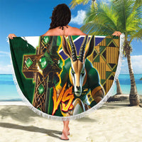 Personalized South Africa Versus Ireland Rugby Beach Blanket The Springbok Mascot and Celtic Cross Together - Wonder Print Shop