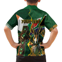 Personalized South Africa Versus Ireland Rugby Family Matching Short Sleeve Bodycon Dress and Hawaiian Shirt The Springbok Mascot and Celtic Cross Together - Wonder Print Shop
