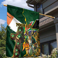 Personalized South Africa Versus Ireland Rugby Garden Flag The Springbok Mascot and Celtic Cross Together - Wonder Print Shop