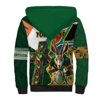 Personalized South Africa Versus Ireland Rugby Sherpa Hoodie The Springbok Mascot and Celtic Cross Together - Wonder Print Shop