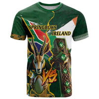 Personalized South Africa Versus Ireland Rugby T Shirt The Springbok Mascot and Celtic Cross Together - Wonder Print Shop
