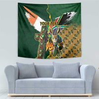 Personalized South Africa Versus Ireland Rugby Tapestry The Springbok Mascot and Celtic Cross Together - Wonder Print Shop