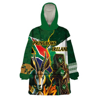 Personalized South Africa Versus Ireland Rugby Wearable Blanket Hoodie The Springbok Mascot and Celtic Cross Together - Wonder Print Shop