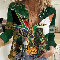 Personalized South Africa Versus Ireland Rugby Women Casual Shirt The Springbok Mascot and Celtic Cross Together - Wonder Print Shop