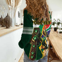 Personalized South Africa Versus Ireland Rugby Women Casual Shirt The Springbok Mascot and Celtic Cross Together - Wonder Print Shop