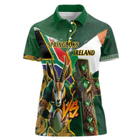 Personalized South Africa Versus Ireland Rugby Women Polo Shirt The Springbok Mascot and Celtic Cross Together - Wonder Print Shop