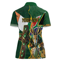 Personalized South Africa Versus Ireland Rugby Women Polo Shirt The Springbok Mascot and Celtic Cross Together - Wonder Print Shop