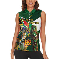 Personalized South Africa Versus Ireland Rugby Women Sleeveless Polo Shirt The Springbok Mascot and Celtic Cross Together - Wonder Print Shop