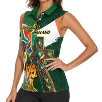 Personalized South Africa Versus Ireland Rugby Women Sleeveless Polo Shirt The Springbok Mascot and Celtic Cross Together - Wonder Print Shop
