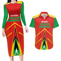 Custom Guyana Cricket Amazon Warriors Couples Matching Long Sleeve Bodycon Dress and Hawaiian Shirt Green Red Gold Glory - Wonder Print Shop