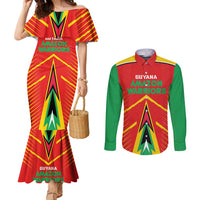 Custom Guyana Cricket Amazon Warriors Couples Matching Mermaid Dress and Long Sleeve Button Shirt Green Red Gold Glory - Wonder Print Shop