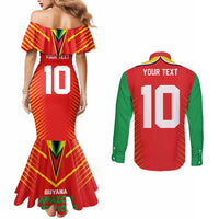 Custom Guyana Cricket Amazon Warriors Couples Matching Mermaid Dress and Long Sleeve Button Shirt Green Red Gold Glory - Wonder Print Shop