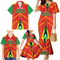 Custom Guyana Cricket Amazon Warriors Family Matching Mermaid Dress and Hawaiian Shirt Green Red Gold Glory - Wonder Print Shop