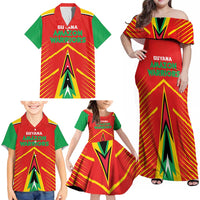 Custom Guyana Cricket Amazon Warriors Family Matching Off Shoulder Maxi Dress and Hawaiian Shirt Green Red Gold Glory - Wonder Print Shop