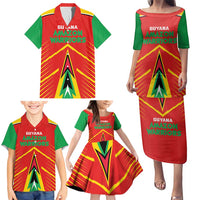 Custom Guyana Cricket Amazon Warriors Family Matching Puletasi and Hawaiian Shirt Green Red Gold Glory - Wonder Print Shop