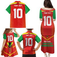 Custom Guyana Cricket Amazon Warriors Family Matching Puletasi and Hawaiian Shirt Green Red Gold Glory - Wonder Print Shop