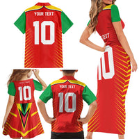 Custom Guyana Cricket Amazon Warriors Family Matching Short Sleeve Bodycon Dress and Hawaiian Shirt Green Red Gold Glory - Wonder Print Shop