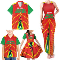 Custom Guyana Cricket Amazon Warriors Family Matching Tank Maxi Dress and Hawaiian Shirt Green Red Gold Glory - Wonder Print Shop
