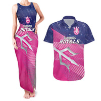 Custom Barbados Cricket Royals Couples Matching Tank Maxi Dress and Hawaiian Shirt Sporty Style with Trident Symbol - Wonder Print Shop