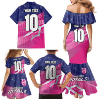 Custom Barbados Cricket Royals Family Matching Mermaid Dress and Hawaiian Shirt Sporty Style with Trident Symbol - Wonder Print Shop