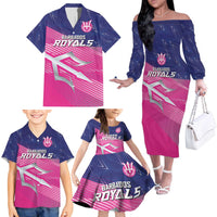Custom Barbados Cricket Royals Family Matching Off The Shoulder Long Sleeve Dress and Hawaiian Shirt Sporty Style with Trident Symbol - Wonder Print Shop