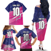 Custom Barbados Cricket Royals Family Matching Off The Shoulder Long Sleeve Dress and Hawaiian Shirt Sporty Style with Trident Symbol - Wonder Print Shop