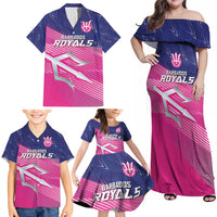 Custom Barbados Cricket Royals Family Matching Off Shoulder Maxi Dress and Hawaiian Shirt Sporty Style with Trident Symbol - Wonder Print Shop