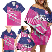 Custom Barbados Cricket Royals Family Matching Off Shoulder Short Dress and Hawaiian Shirt Sporty Style with Trident Symbol - Wonder Print Shop